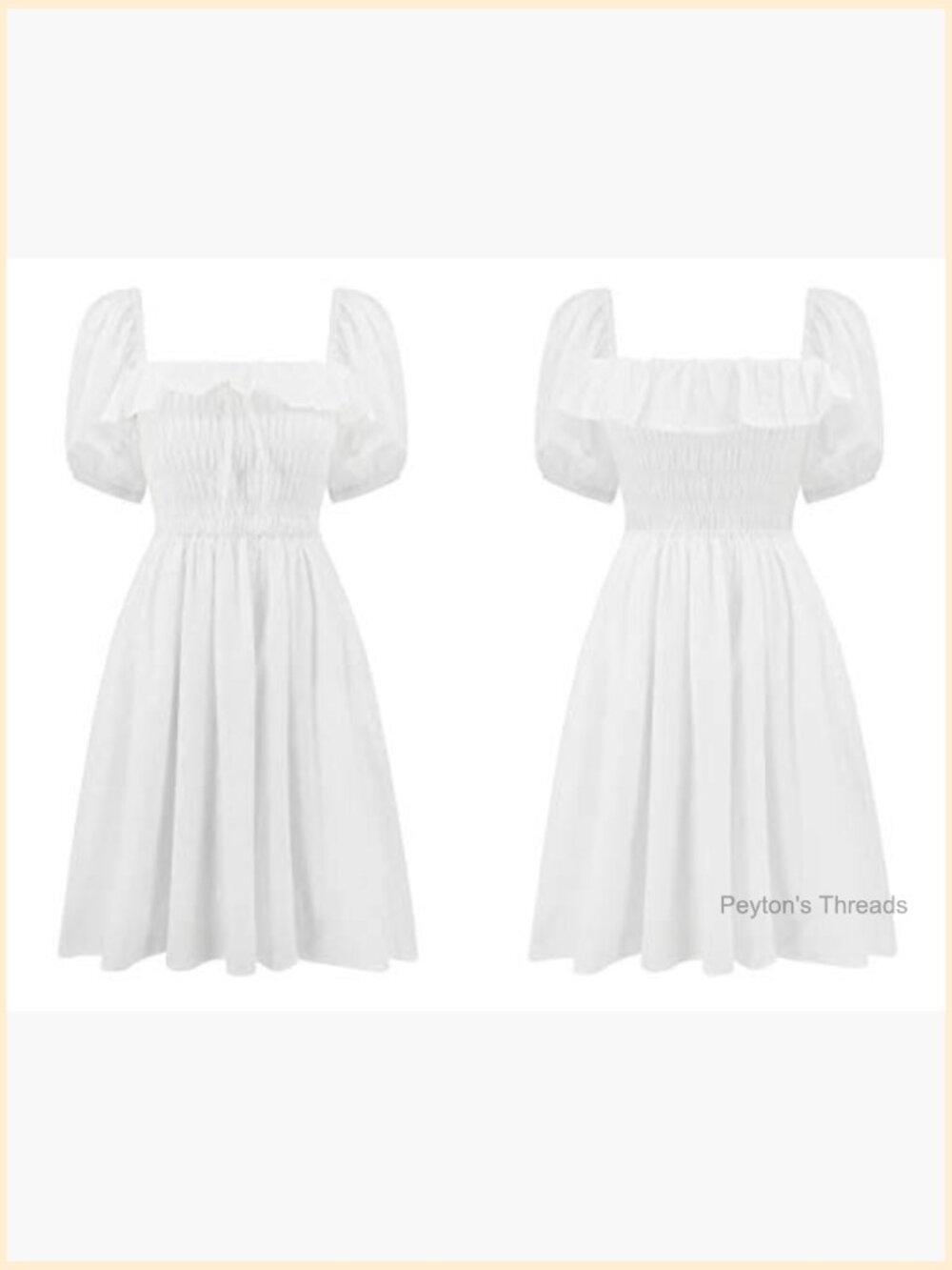 Women's Square Neck Smocked Swing Mini Dress - Short Sleeve Floral Print - Picture 4 of 5